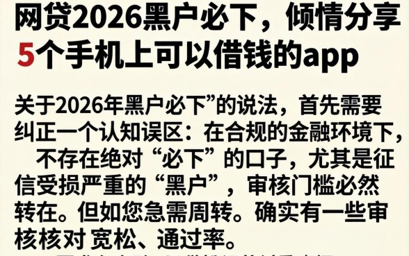 网贷2026黑户必下，倾情分享5个手机上可以借钱的app