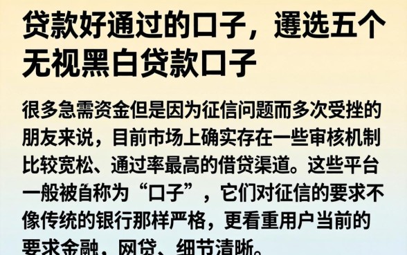 贷款好通过的口子，遴选五个无视黑白贷款口子