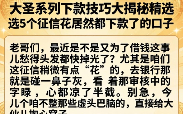 大圣系列下款技巧大揭秘，精选5个征信花居然都下款了的口子