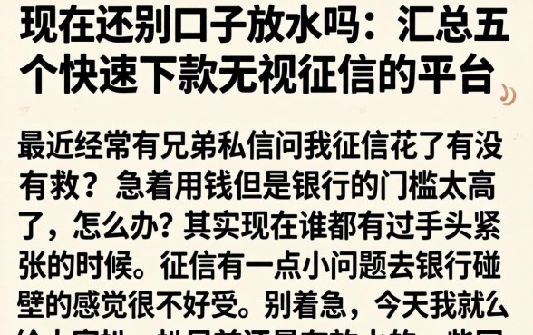 现在还别口子放水吗，汇总五个快速下款无视征信的平台