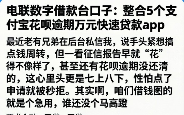 电联数字借款的口子，整合5个支付宝花呗逾期万元快速贷款app