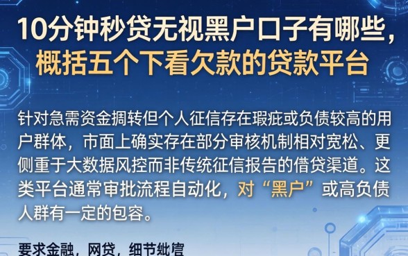 10分钟秒贷无视黑户口子有哪些，概括五个不看欠款的贷款平台