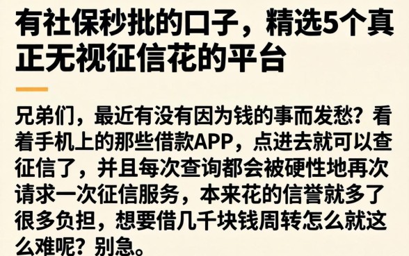 有社保秒批的口子，精选5个真正无视征信花的平台