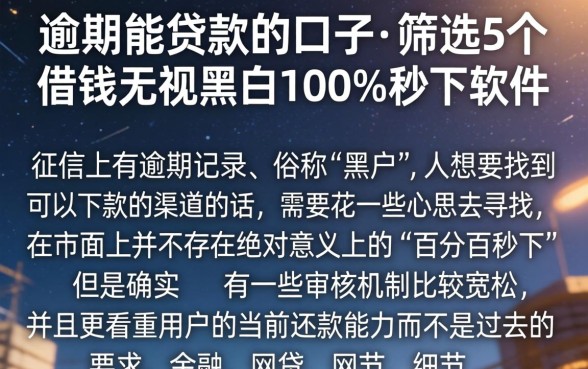 逾期能贷款的口子，筛选5个借钱无视黑白100%秒下软件