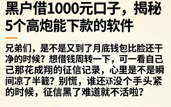 黑户借1000元口子,揭秘5个高炮能下款的软件
