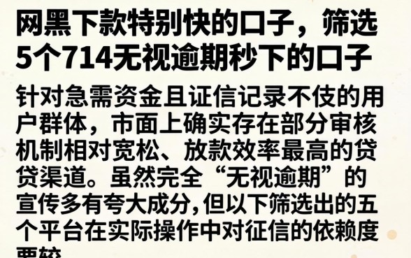 网黑下款特别快的口子，筛选5个714无视逾期秒下的口子