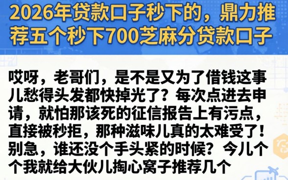 2026年贷款口子秒下的，鼎力推荐五个秒下700芝麻分贷款口子