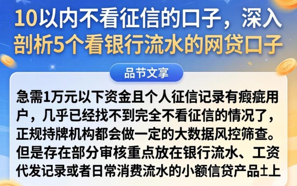 1万以内不看征信的口子，深入剖析5个看银行流水的网贷口子