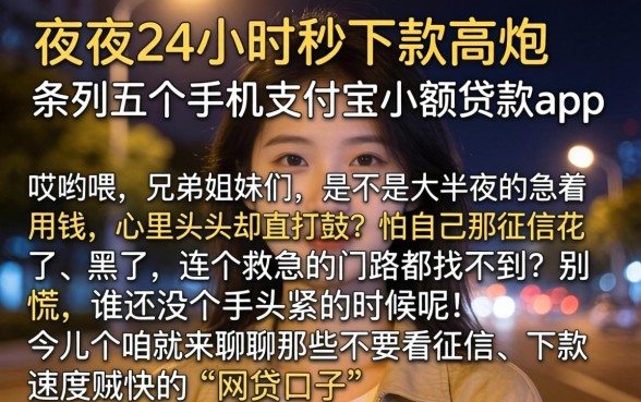 夜间24小时秒下款高炮，条列五个手机支付宝小额贷款的app