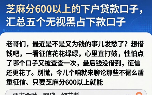 芝麻分600以上的下户贷款口子，汇总五个无视黑户下款口子