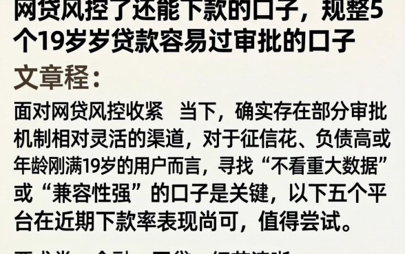 网贷风控了还能下款的口子，规整5个19岁贷款容易过审批的口子