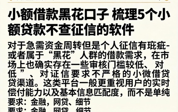 小额借款黑花口子，梳理5个小额贷款不查征信的软件