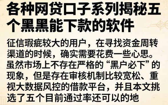 各种网贷口子系列，揭秘五个黑户能下款的软件