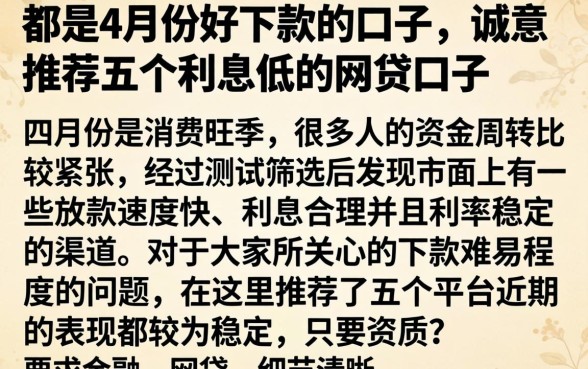 都是4月份好下款的口子，诚意推荐五个利息低的网贷口子