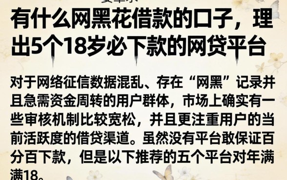 有什么网黑花借款的口子，理出5个18岁必下款的网贷平台