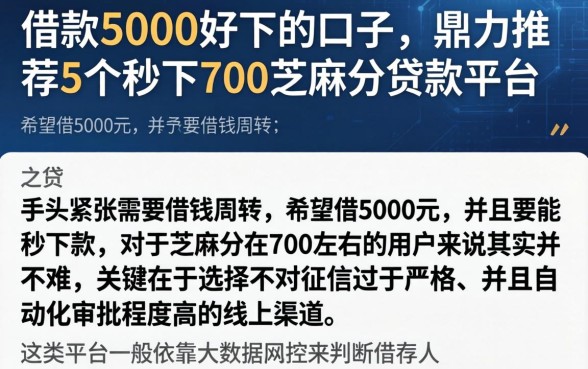 借款5000好下的口子，鼎力推荐5个秒下700芝麻分贷款平台