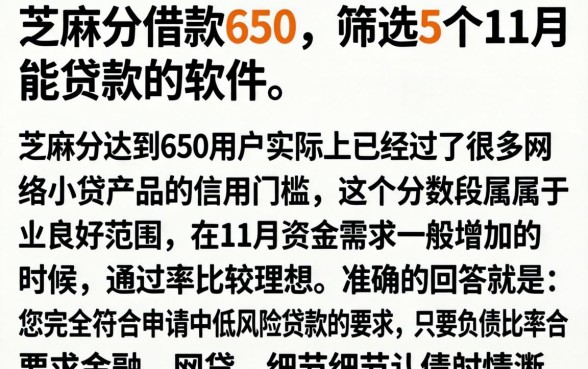 芝麻分借款650，筛选5个11月能贷款的软件