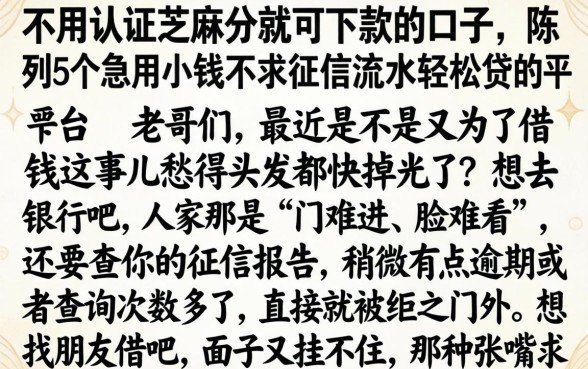 不用认证芝麻分就可下款的口子，陈列5个急用小钱不求征信流水轻松贷的平台