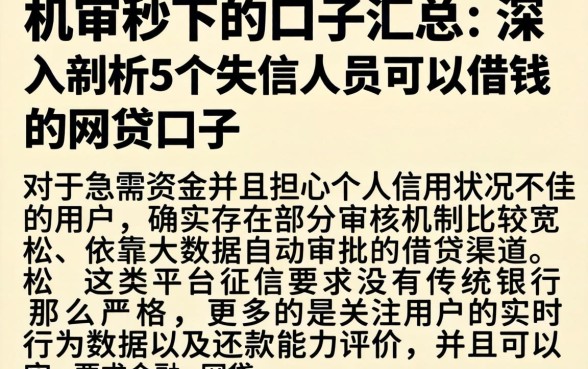 机审秒下的口子汇总，深入剖析5个失信人员可以借钱的网贷口子