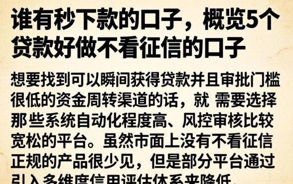 谁有秒下款的口子，概览5个贷款好做不看征信的口子