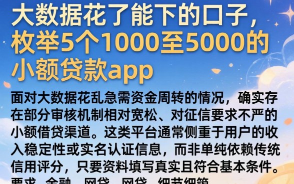 大数据花了能下的口子，枚举5个1000至5000的小额贷款app