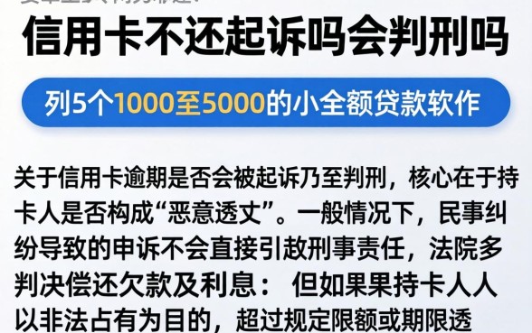信用卡不还起诉吗会判刑吗，胪列5个1000至5000的小额贷款软件