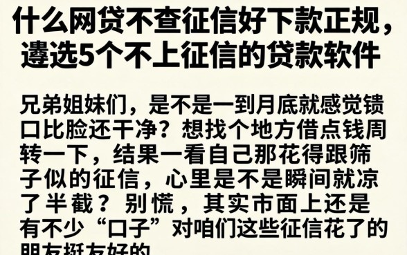 什么网贷不查征信好下款正规，遴选5个不上征信的贷款软件
