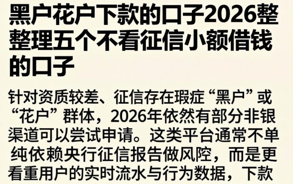 黑户花户下款的口子2026，整理五个不看征信小额借钱的口子