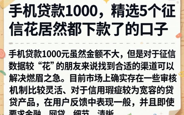 手机贷款1000，精选5个征信花居然都下款了的口子
