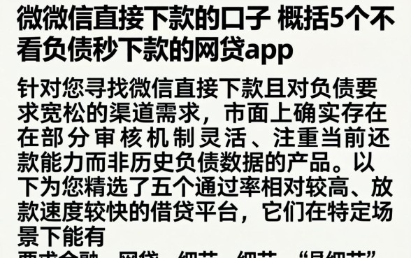微微信直接下款的口子，概括5个不看负债秒下款的网贷app