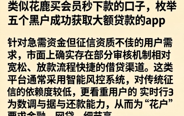 类似花鹿买会员秒下款的口子，枚举五个黑户成功获取大额贷款的app