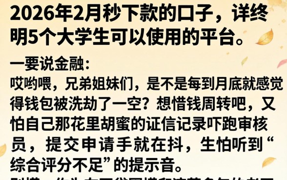 2026年2月秒下款的口子，详尽说明5个大学生可以使用的平台