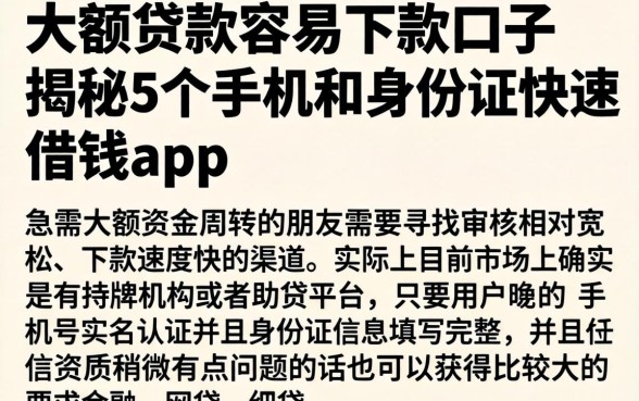 大额贷款容易下款的口子，揭秘5个手机和身份证快速借钱app