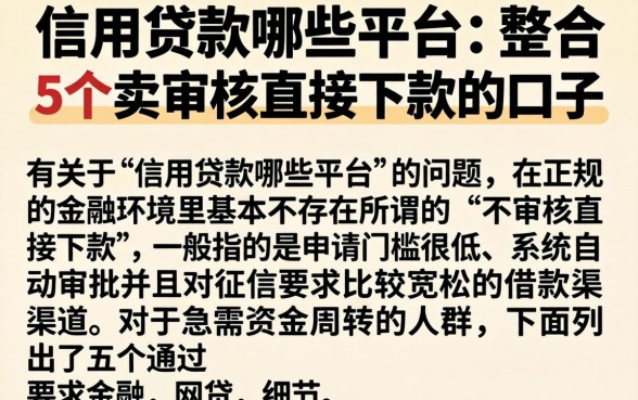 信用贷款哪些平台，整合5个不审核直接下款的口子