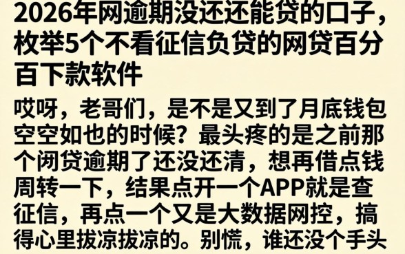 2026年网逾期没还还能贷的口子，枚举5个不看征信负债的网贷百分百下款软件