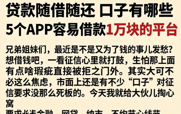 贷款随借随还的口子有哪些，细致阐述5个APP容易借款1万块的平台