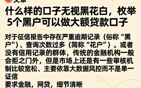 什么样的口子无视黑花白，枚举5个黑户可以做大额贷款口子