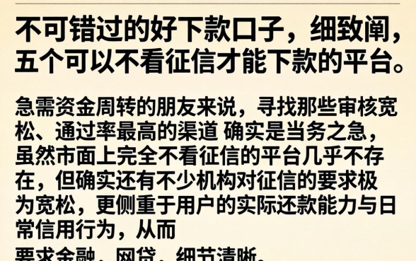 不可错过的好下款口子，细致阐述五个可以不看征信就能下款的平台