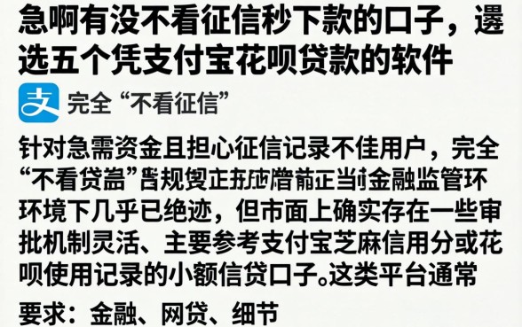 急啊有没不看征信秒下款的口子，遴选五个凭支付宝花呗贷款的软件