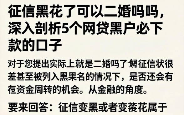 征信黑花了可以二婚吗吗，深入剖析5个网贷黑户必下款的口子