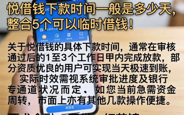 悦借钱下款时间一般是多少天，整合5个手机可以临时借钱的软件