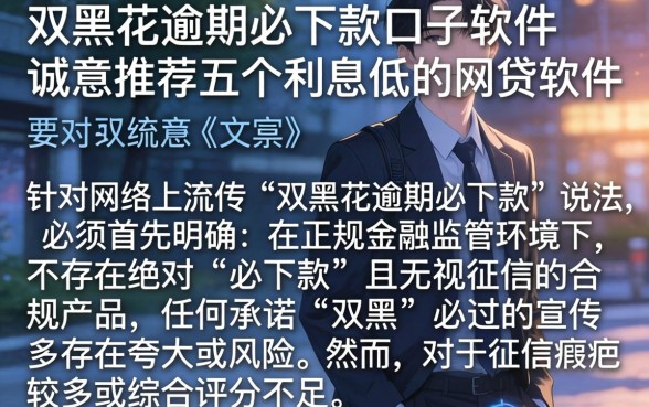 双黑花逾期必下款口子软件，诚意推荐五个利息低的网贷软件