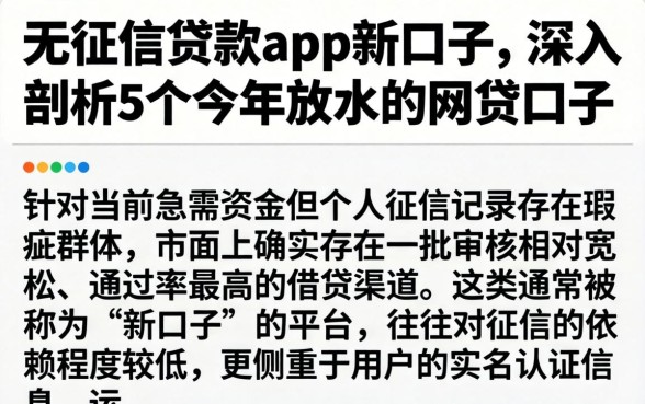 无征信贷款app新口子，深入剖析5个今年放水的网贷口子
