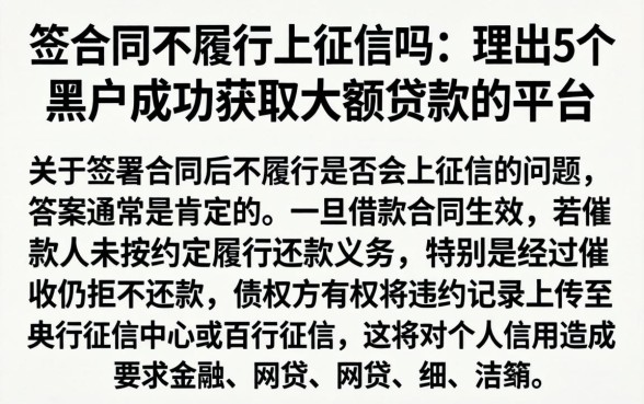签合同不履行上征信吗，理出5个黑户成功获取大额贷款的平台