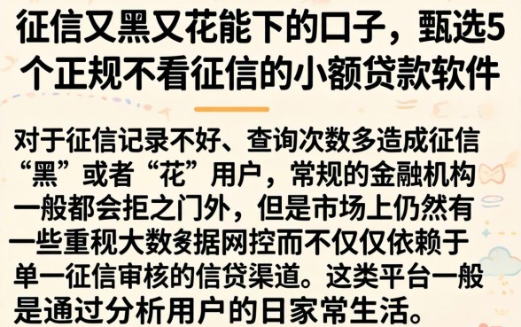 征信又黑又花能下的口子，甄选5个正规不看征信的小额贷款软件