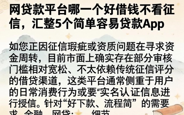 网贷款平台哪一个好借钱不看征信，汇整5个简单容易贷款app