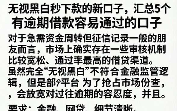 无视黑白秒下款的新口子，汇总5个有逾期借款容易通过的口子