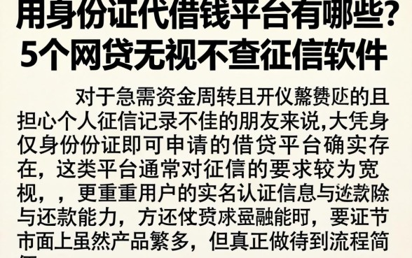 用身份证代借钱平台有哪些，详尽说明5个网贷无视不查征信软件