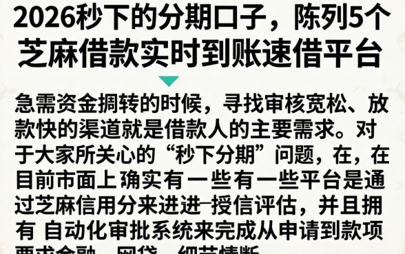 2026秒下的分期口子，陈列5个芝麻借款实时到账速借平台