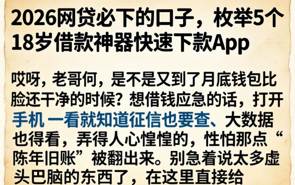 2026网贷必下的口子，枚举5个18岁借款神器快速下款app